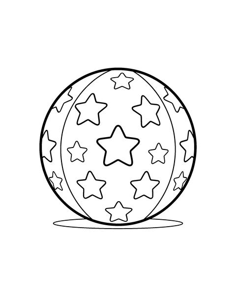 Ball coloring page for kids: a printable black and white outline picture with thick lines and big areas to color, ready for A4
