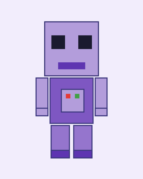 Blocky Alien paper craft template for kids: a printable color A4 sheet with cut lines, fold lines and glue tabs, plus a preview of the finished cube toy