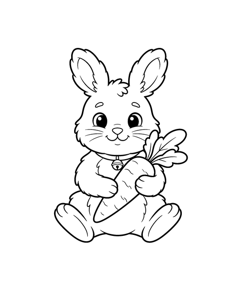 Bunny Rabbit coloring page for kids: a printable black and white outline picture with thick lines and big areas to color, ready for A4