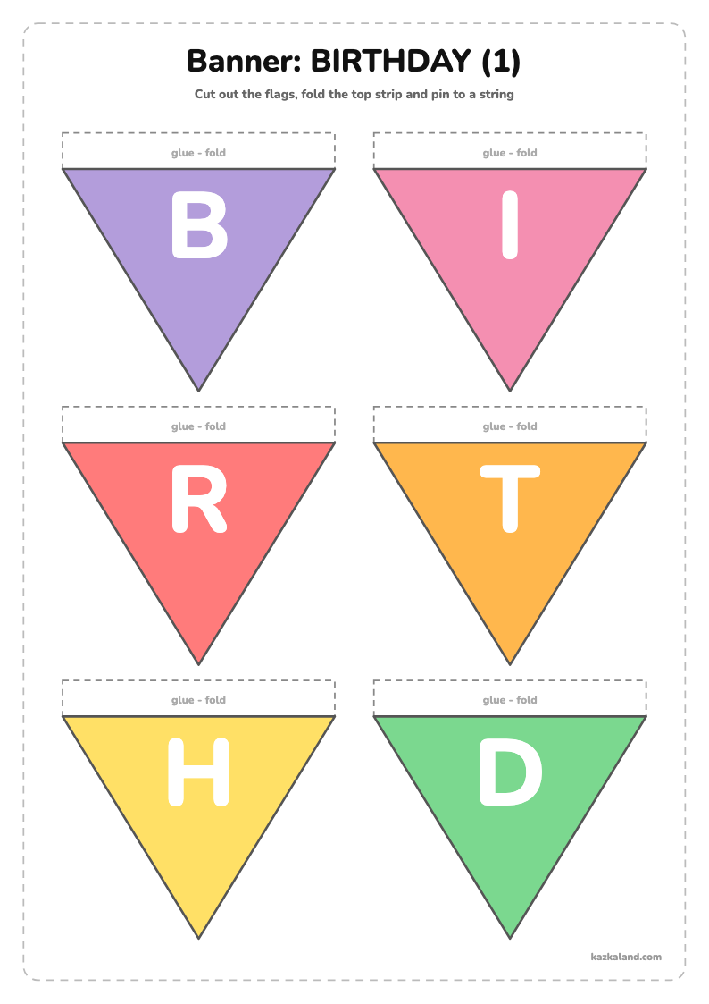 Happy Birthday Banner Printable: BIRTH: printable A4 sheet for kids, ready to print or fill in online