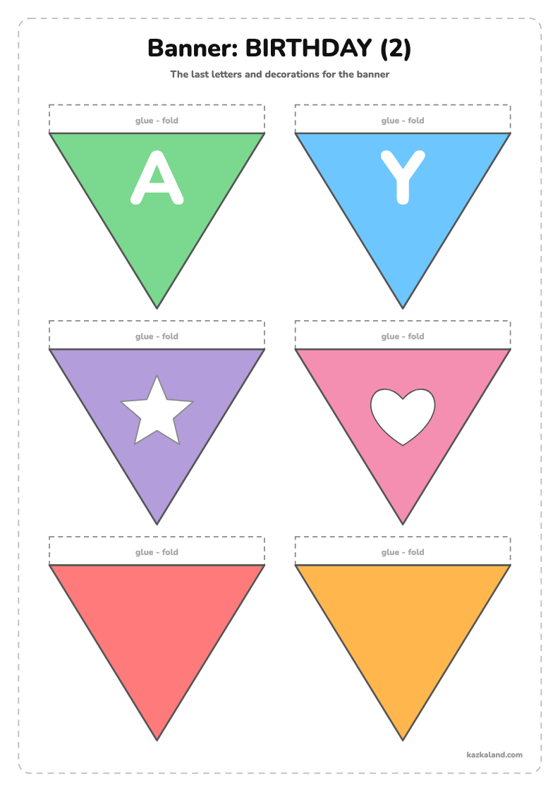 Happy Birthday Banner Printable: AY and Decorations: printable A4 sheet for kids, ready to print or fill in online