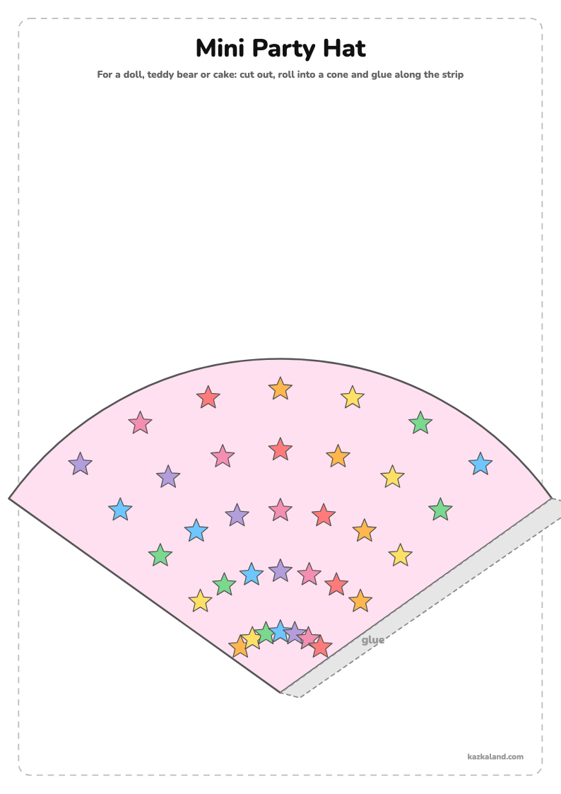 Mini Party Hat Template: printable A4 sheet for kids, ready to print or fill in online