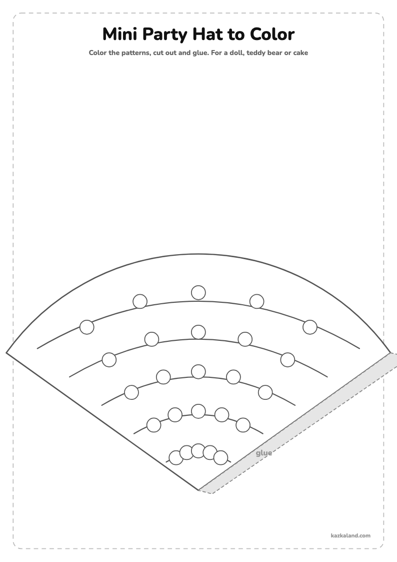 Mini Party Hat Template to Color: printable A4 sheet for kids, ready to print or fill in online