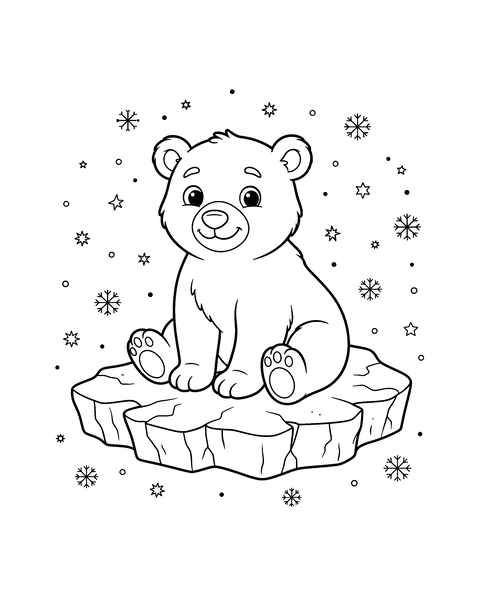 Polar Bear coloring page for kids: a printable black and white outline picture with thick lines and big areas to color, ready for A4