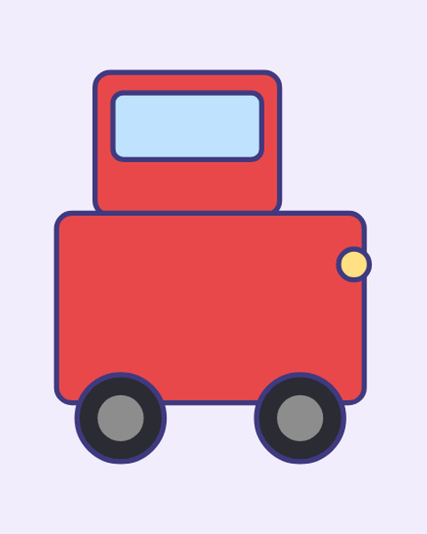 Red Car paper craft template for kids: a printable color A4 sheet with cut lines, fold lines and glue tabs, plus a preview of the finished cube toy
