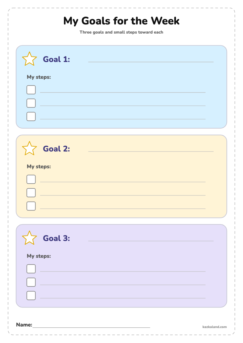 Weekly Goals Sheet for Kids: printable A4 sheet for kids, ready to print or fill in online