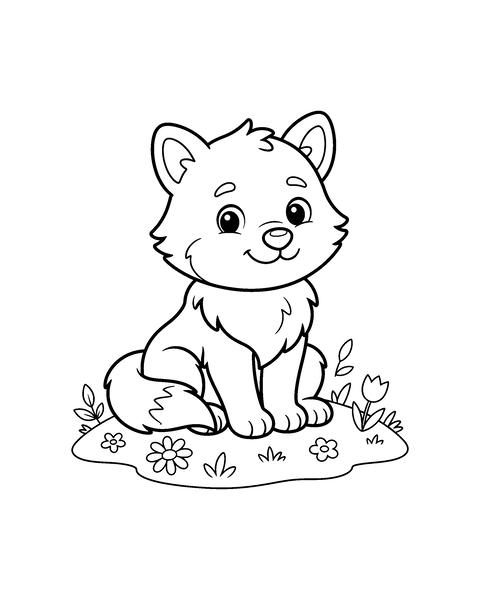 Wolf Cub coloring page for kids: a printable black and white outline picture with thick lines and big areas to color, ready for A4