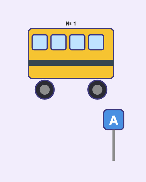 Yellow Bus paper craft template for kids: a printable color A4 sheet with cut lines, fold lines and glue tabs, plus a preview of the finished cube toy